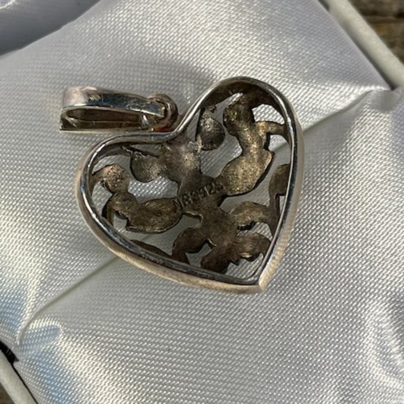 Vintage Sterling Silver 925 Marcasite Heart Pendant - Picture 6 of 6